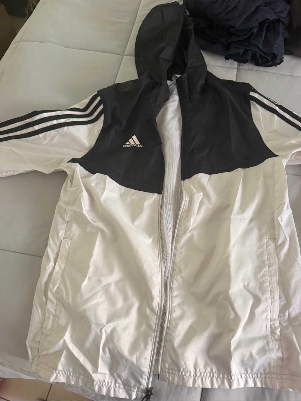 Adidas kids Black & White Hooded Windbreaker Jacket